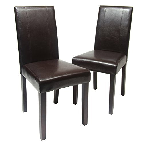 Roundhill Furniture C020BR Urban Style Solid Wood Leatherette Padded Parson Chair, Brown, Set of 2 Roundhill Furniture