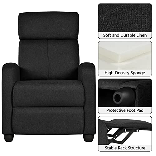 Yaheetech 2-Seat Fabric Pushback Recliner Chair with Thick Seat Cushion and Backrest Reclining Chair for Living Room Home Theater Matte Black Yaheetech
