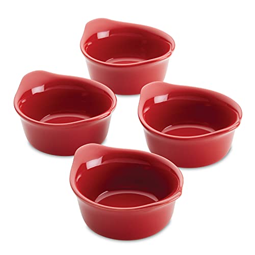 Rachael Ray Solid Glaze Ceramics Round Ramekins/Dipping Cup Set, 4 Piece, Red Rachael Ray