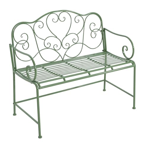 Christopher Knight Home Layon Iron Outdoor Bench, Patio Loveseat for 2 People, Durable Garden Bench with Floral Pattern Backrest, Slatted Seat for Park/Yard, Spacious Outdoor Seating, Matte Green Christopher Knight Home