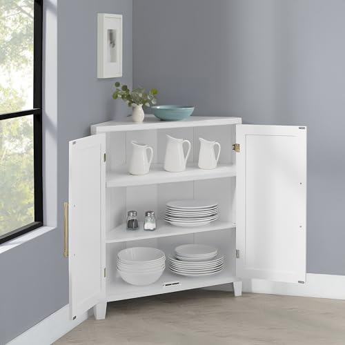 Crosley Furniture Roarke Stackable Corner Pantry Storage Cabinet with Shelves, Kitchen, Dining, Laundry, White Crosley Furniture