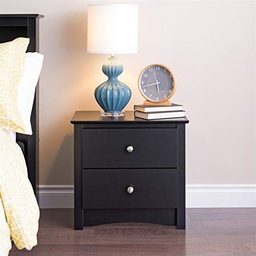 Prepac Sonoma Traditional Nightstand Side Table with 2 Drawers, Functional 2-Drawer Bedside Table 16" D x 23.25" W x 21.75" H, Black, BDC-2422 Prepac