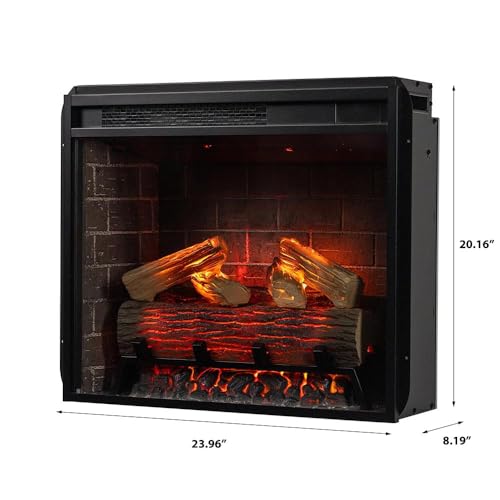 Modern Ember Uptown 23" Smart Electric Fireplace Insert, Alexa/WiFi Enabled - Includes Remote, 1,000 Sq Ft Electric Heater with Realistic Ember Bed & Log Set, Brick Background Modern Ember