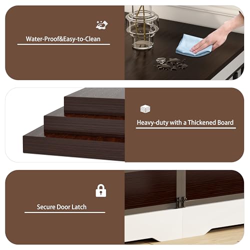 COZPAW 78 Inch Double Dog Crate Furniture, Extra Large Dog Kennel Indoor for 2 Dogs, Heavy Duty Dog Cage with Divider, Wooden Dog House Decorative Table TV Stand for XLarge Dogs (White&Brown) COZPAW