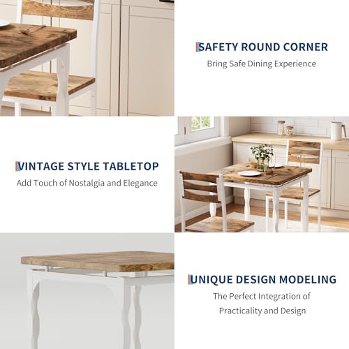 GarveeHome Dining Table Set for 2, Dining Table and Chairs Set of 2, 3 Piece Dining Table Set with Spiral Table Legs for Small Spaces, Kitchen, Apartment, White Brown GarveeHome
