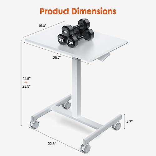 Sweetcrispy Small Mobile Standing Desk, Rolling Laptop Computer Carts, Portable Laptop Desk with Wheels, Adjustable Height Table for Home Office, White Sweetcrispy
