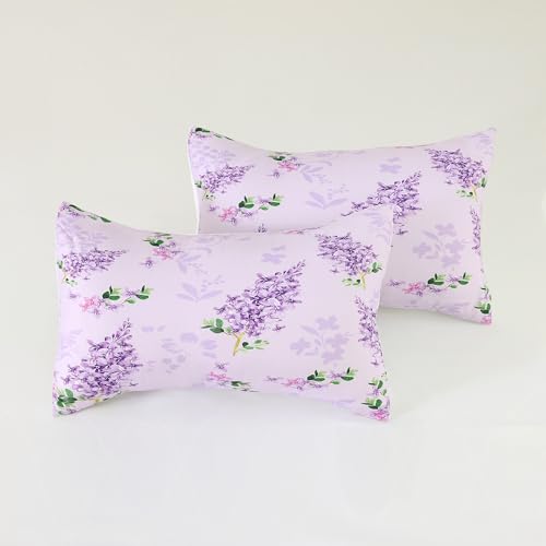 FUYEUN Floral Sheets Sets Queen Size 4 Pcs Flower Fitted Sheets Bedding for Women Girls Purple Lilac Modern Bed Sheets with 1 Flat & 2 Pillowcases FUYEUN