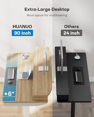 HUANUO 55 x 30 inch Electric Standing Desk with Wood Drawers, Adjustable Height Sit Stand Home Office Desk with Two Tiers, Ergonomic Adjustable Stand up Desk C-Clamp Monitor Mount Compatible, Natural HUANUO