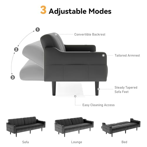 Chfeloai 80'' Futon Sofa Bed,Faux Leather Futon Sleeper Sofa, Convertible Loveseat with Adjustable Sofa Backrest,Modern Couches for Living Room, Bedroom, Apartment, Office (Black) Chfeloai
