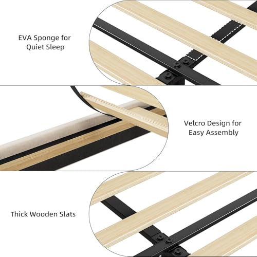 GarveeHome Upholstered Bed Frame with Storage Headboard and Charging Station, Platform Bed Frame with Drawers, Heavy Duty, No Box Spring Needed, Easy Assembly, Beige, Queen Size GarveeHome