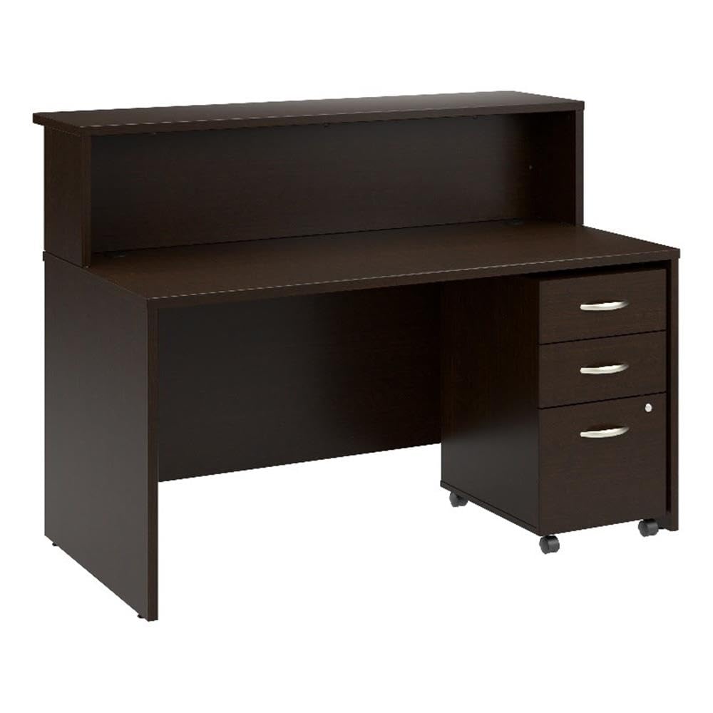 Bush Business Furniture Arrive 60W x 30D Reception Desk with Shelf and Mobile File Cabinet in Mocha Cherry Bush Furniture
