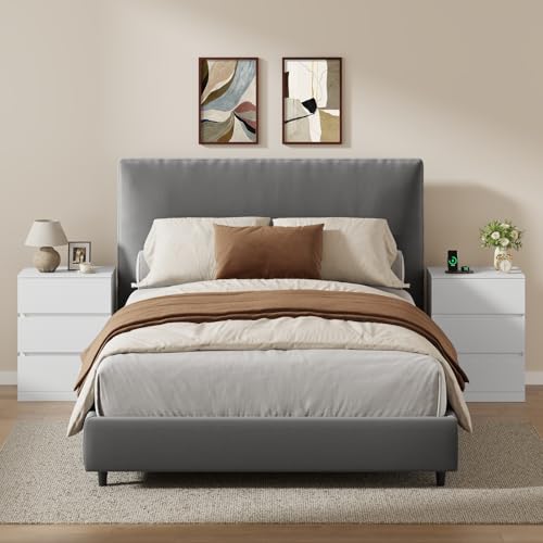 Draelibor Nightstand, 4 Drawers, 26" H with Hidden Drawer, Bedside Table with Charging Station, Modern Night Stand for Bedroom, White Draelibor