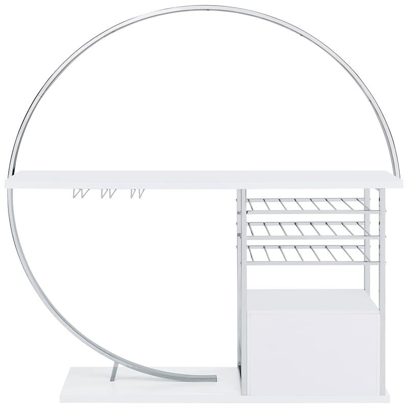Pemberly Row Circular LED Wood Home Bar with Wine Storage White High Gloss Pemberly Row