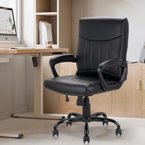 CLATINA Mid Back Leather Office Executive Chair with Lumbar Support and Padded Armrestes Swivel Adjustable Ergonomic Design for Home Computer Desk 2 Pack CLATINA
