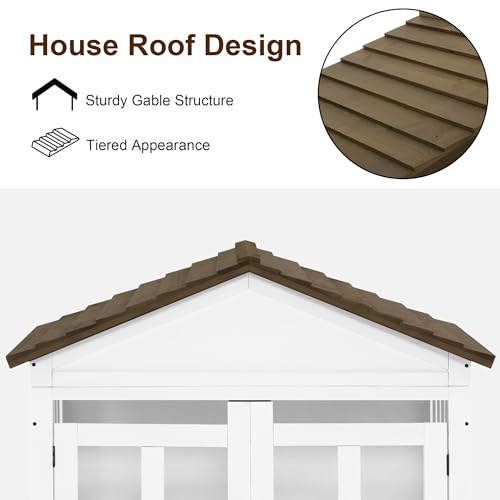 MCombo Wooden Dog House Furniture, Solid Wood Dog Cage Furniture Indoor for Small/Medium Dogs, JD54 (White and Brown, Medium) MCombo