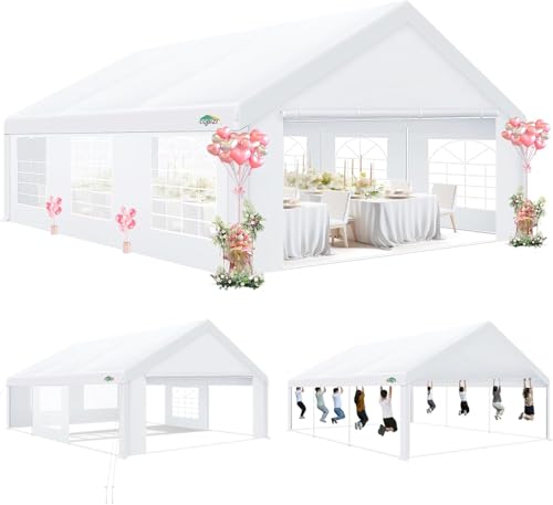 COBIZI 20x20 Party Tents Heavy Duty Tent, Tents for Parties with 6 Removable Sidewalls & 4 Built-in Sandbags, Wedding Tent for Party Outside UV50+ Waterproof, White COBIZI