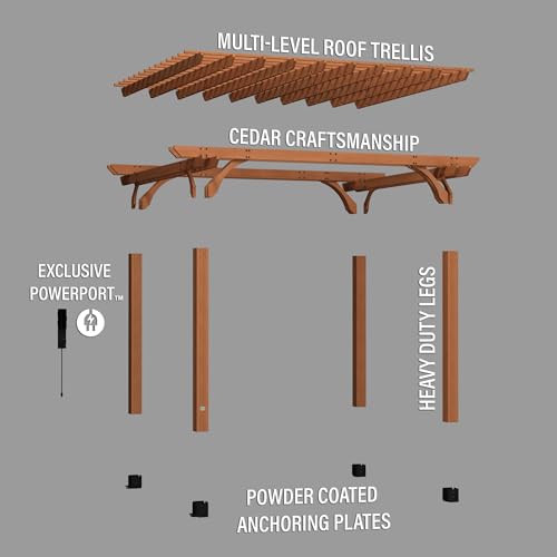 Backyard Discovery Beaumont 14x12 ft All Cedar Wood Pergola, Durable, Quality Supported Structure, Snow and Wind Supported, Rot Resistant, Backyard, Deck, Garden, Patio, Outdoor Entertaining Backyard Discovery
