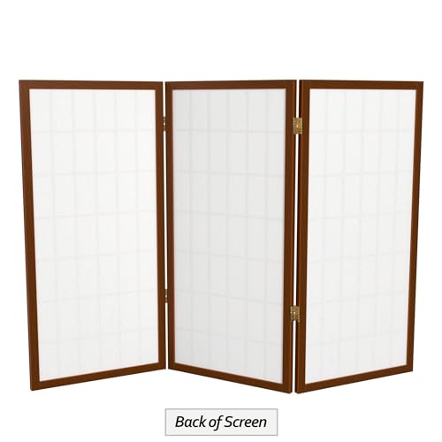 3 ft. Short Window Pane Shoji Screen - Walnut - 3 Panels Red Lantern