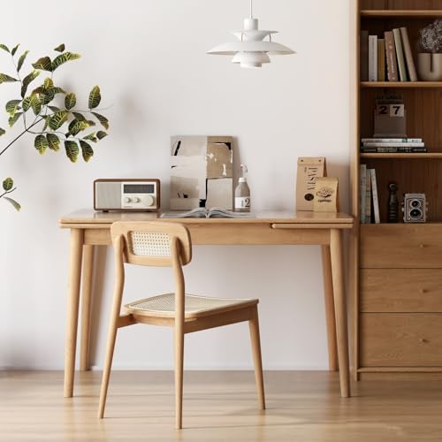 Vadisun 49.21’’-76.77’’ Extendable Dining Room Table for 6-10 Person, 100% Solid Wood Oak Dinner Kitchen Table, Mid Century Modern Dining Table for Kitchen, Living Room, Apartment (Natural) Vadisun