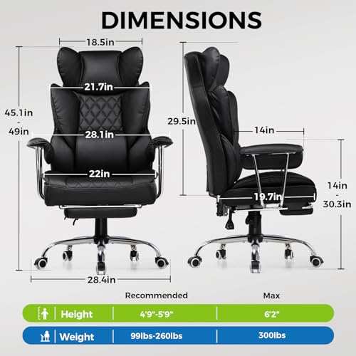 GTPLAYER Gaming Chair,Office Chair with Pocket Spring Lumbar Support, Ergonomic Comfortable Wide Office Desk Computer Chair with Outward Fixed Soft Armrests and Footrest (PU Leather, Black) GTPLAYER