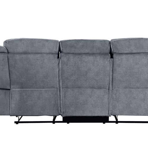 Gray Velvet Recliner with & Table - 3 Seat, and Relaxing, Stable, Stylish Tuft Workmanship, Soothing Two Tone Port Table, Soft Fluffy, Strong Wood Metal Frame, Classy Tufting, Comfy MOOSH