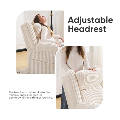 Oversized Power Recliner Chair with Massage and Heat, Swivel Rocker Recliner Chair for Adults with Arm Storage, Nursery Glider Recliner with Adjustable Headrest and Phone Stand, Side Pockets, Beige