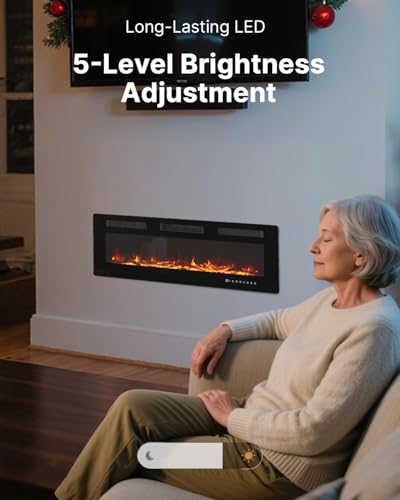 Electric Fireplace 50 Inch with 3 Remotes, Recessed or Wall Mounted Electric Fireplace Insert with 15 Flame Colors & 6 Adjustable Speeds, 1500/750W Linear Fireplace Heater, 12H Timer, Log & Crystal FODINGHILL