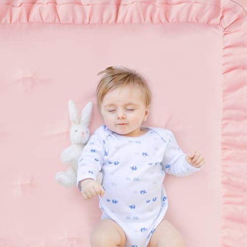 Wowelife Girl Crib Bedding Set, 3-Piece Crib Comforter Set for Girls, Boho Ruffle Pink Nursery Bedding Set Include Crib Comforter, Crib Fitted Sheet and Crib Skirt, Pink Wowelife
