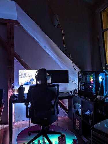 DEALZOOM Gaming Chair Mat LED RGB Gaming Lights (Skyline 47”) - Noise Cancelling, Anti-Slip Gamer Floor Mat – Scratch Resistant Computer Gaming Mat for Chair – Office Chair Mat for Hardwood Floor DEALZOOM