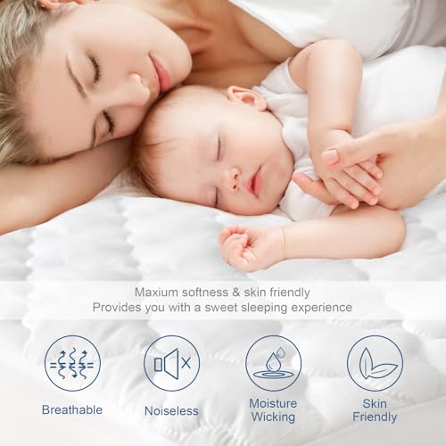 2 Pack Twin Mattress Protector Pad Waterproof Quilted, Breathable & Cooling Twin Size Mattress Cover Fitted for Kids with Deep Pocket Up to 14" for Single Bed, (White) SPRINGSPIRIT