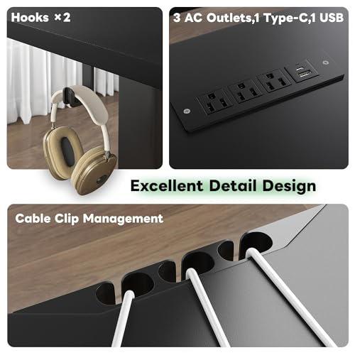 EnHomee 71 Inch Standing Desk Adjustable Electric with Monitor Stand, Computer Desk with Power Strip, Memory Height Home Office Desk for Home and Study Room, Black EnHomee