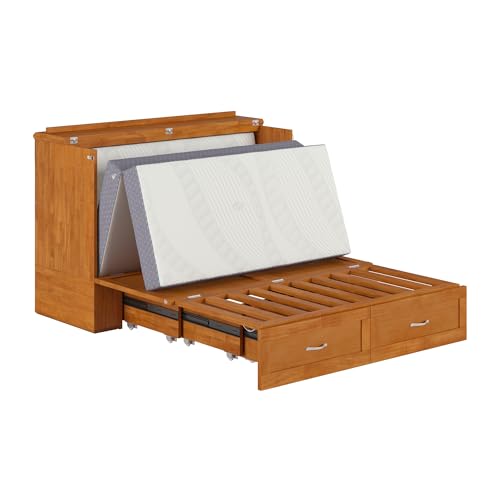 AFI Hamilton Full Murphy Bed Chest with Mattress, Storage, and Built-in Charger in Light Toffee AFI