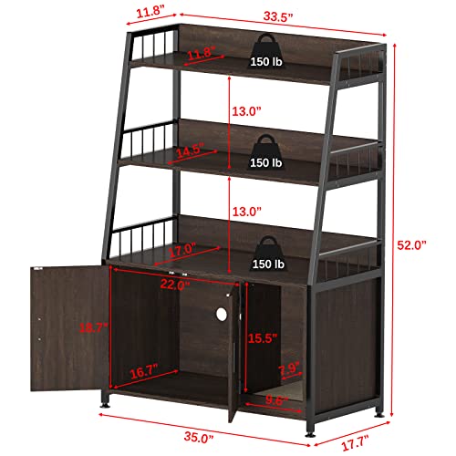 GDLF Large Hidden Cat Litter Box Enclosure Furniture with Shelf Wood Sturdy Cat Washroom Storage with Scratch, Dark Brown GDLF
