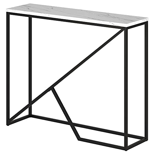 Henn&Hart 36" Wide Console Table with Faux Marble Top in Blackened Bronze, for Home, Living Room, Bedroom, Entertainment Room, Office Henn&Hart
