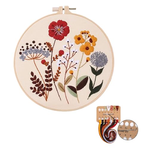 ELTONGUU Embroidery Kit for Beginners Adult, Flower Pattern Embroidery Kit for Beginners Include Embroidery Cloth Hoops Threads, Cross Stitch Kits for Craft Lover Hand Stitch
