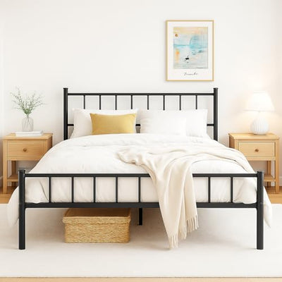zizin Full Size Metal Bed Frame with Headboard & Footboard 14 Inch Metal Platform Mattress Foundation Support with Steel Slat, Under Bed Storage, No Box Spring Needed