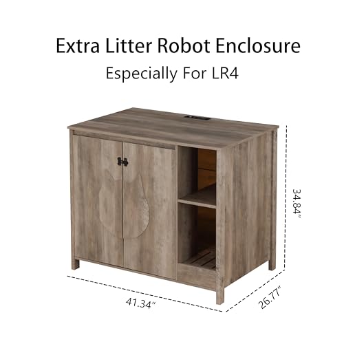FOREST GRAVITY Cat-Faced Doors Cat Litter Robot Enclosure,Automatic Litter Box Enclosure for Litter Robot 3/4,Power Outlet for Litter Robot Cabinet,Litter Collector,Dog-Proof Adjustable Shelf,Grey FOREST GRAVITY