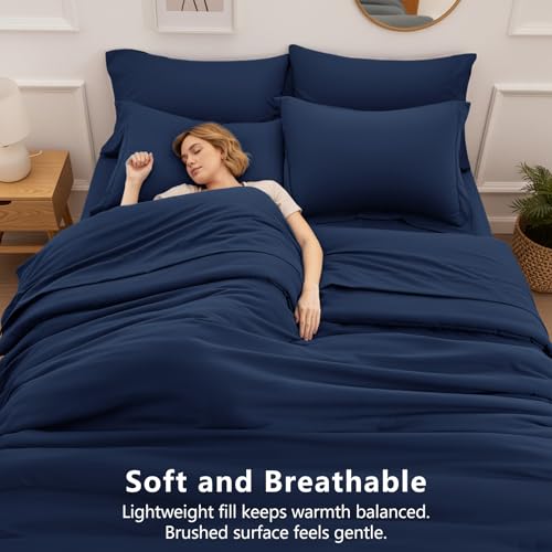 HIMEET Queen Comforter Set - 7 Pieces Bed in a Bag Queen Size, Luxury Comforter Set with Sheets for All Season, Bed Set with Comforter, Flat Sheet, Fitted Sheet, Pillowcases & Shams, Navy Blue HIMEET