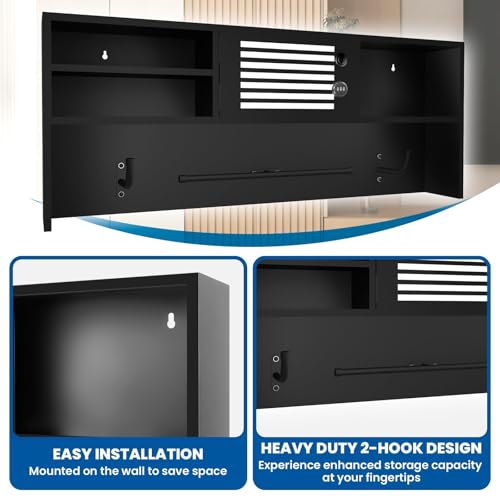 Wall Mounted Police Gear Rack, Police Gear Stand with Lockbox Safe, Tactical Gear Rack Decor with Heavy Duty 2-Hook, Police Gear Cabinet Suitable for Police Station, Homes, Bar WoodArtSupply