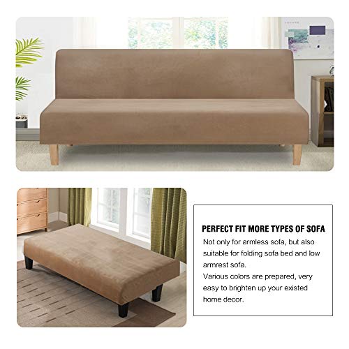 H.VERSAILTEX Real Velvet Futon Cover Armless Sofa Covers Sofa Bed Covers Stretch Futon Couch Cover Sofa Slipcover Furniture Protector Thick Soft Velvet Fabric Form Fitted Stay in Place, Camel H.VERSAILTEX