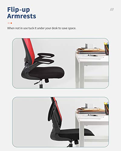 Home Office Chair Ergonomic Desk Chair Mesh Computer Chair with Lumbar Support Flip-up Arms Swivel Rolling Executive Task Chair Adjustable Chair for Adults(Red) BestOffice