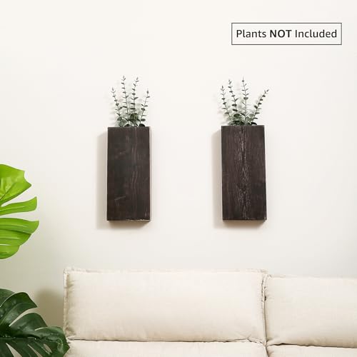 Wood Wall Planter Set of 2, Wood Wall Pocket for Greenery and Dried Flowers, Indoor Wood Hanging Vase Modern Farmhouse Wall Decor for Living Room Bedroom Office Eucalyptus Stems Decorations (Expresso) GRID FORTE
