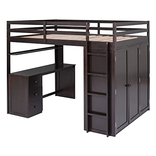 Harper & Bright Designs High Full Size Loft Bed with Desk and Wardrobe,Solid Wood Loft Bed Frame Full with Storage Drawers for Kids Teens Adults,No Box Spring Needed,Espresso Harper & Bright Designs