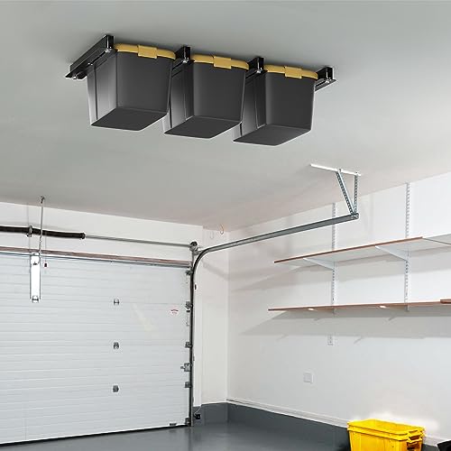 WALMANN Overhead Tote Storage Rail System, Garage Ceiling Bin Storage Rack Heavy Duty Adjustable Tote Slide Garage Storage System(for 3 Bins, Bins are not included) WALMANN