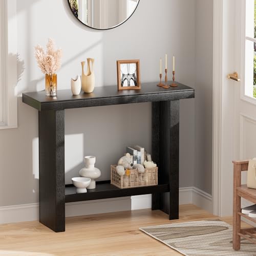 LIFECHOVY Modern Console Tables with Storage, Narrow Entryway Table for Hallway, Behind The Couch Sofa, Entrance Table with Shelves for Living Room, Foyer, Black LIFECHOVY