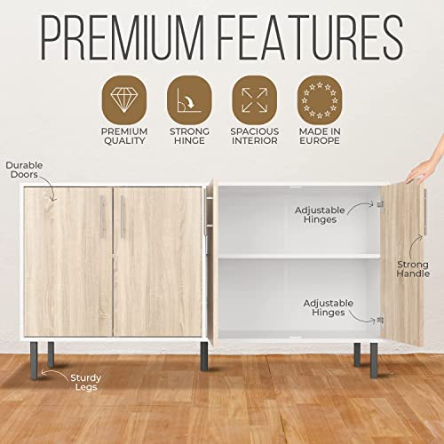 EconoHome Wood Buffet Cabinet with storage, Sideboard Cabinet with 4 Doors, Credenza for Living Room, can be used in The Office, Kitchen, Dining Room, Bedroom, as a TV Stand or Cupboard Console Table EconoHome