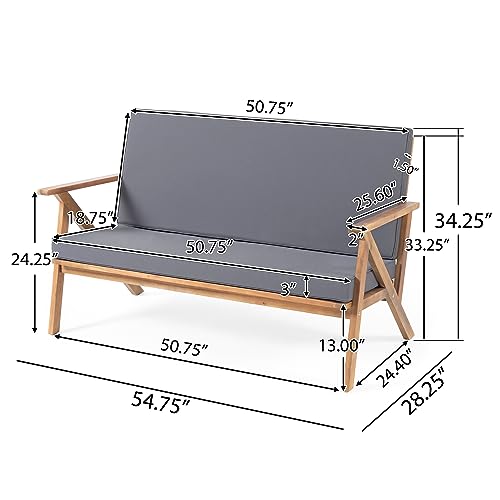 Christopher Knight Home Panama Outdoor Acacia Wood Chat Set with Water Resistant Cushions, 4-Pcs Set, Teak Finish / Grey Christopher Knight Home
