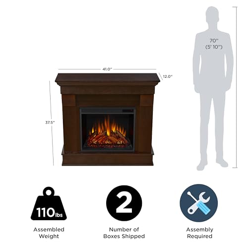 Real Flame Chateau 41” Electric Fireplace with Mantel for Living Room or Bedroom, Replaceable Fireplace Insert Heater, Realistic Log and Flame Effect, Remote Control, Timer Real Flame