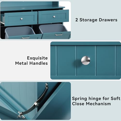 LOUVIXA Kitchen Pantry Storage Cabinet, Microwave Cabinet with Tilt Out Trash Cabinet, Freestanding Kitchen Hutch,Tall Pantry Cabinet Cupboard (Blue) LOUVIXA