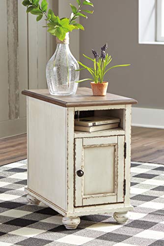 Signature Design by Ashley Realyn French Country Chair Side End Table with Outlets & USB Ports, Cream Antique White Signature Design by Ashley
